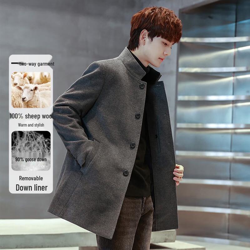 

FAPAI.EC Men s Casual Stand-Collar 100% Wool Coat D442028022 4XL