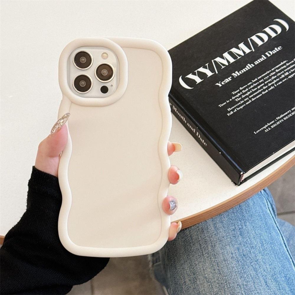 Solid color Macaron wave for iPhone15 mobile phone case Apple 16Pro large hole 12/13ins wind 15 full