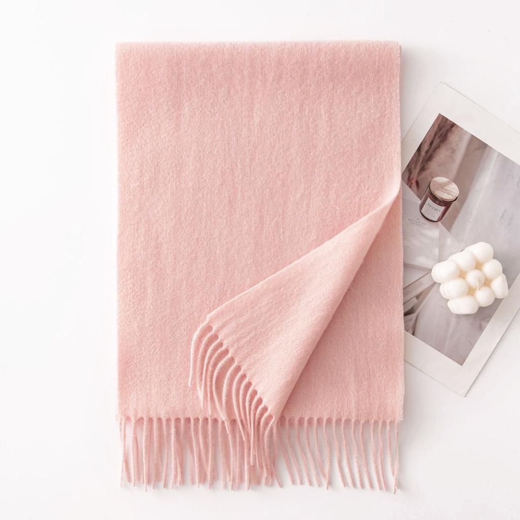 Autumn and Winter New Solid Color Scarf for Women Versatile Neck Scarf Thickened Warm Shawl Simple Tassel