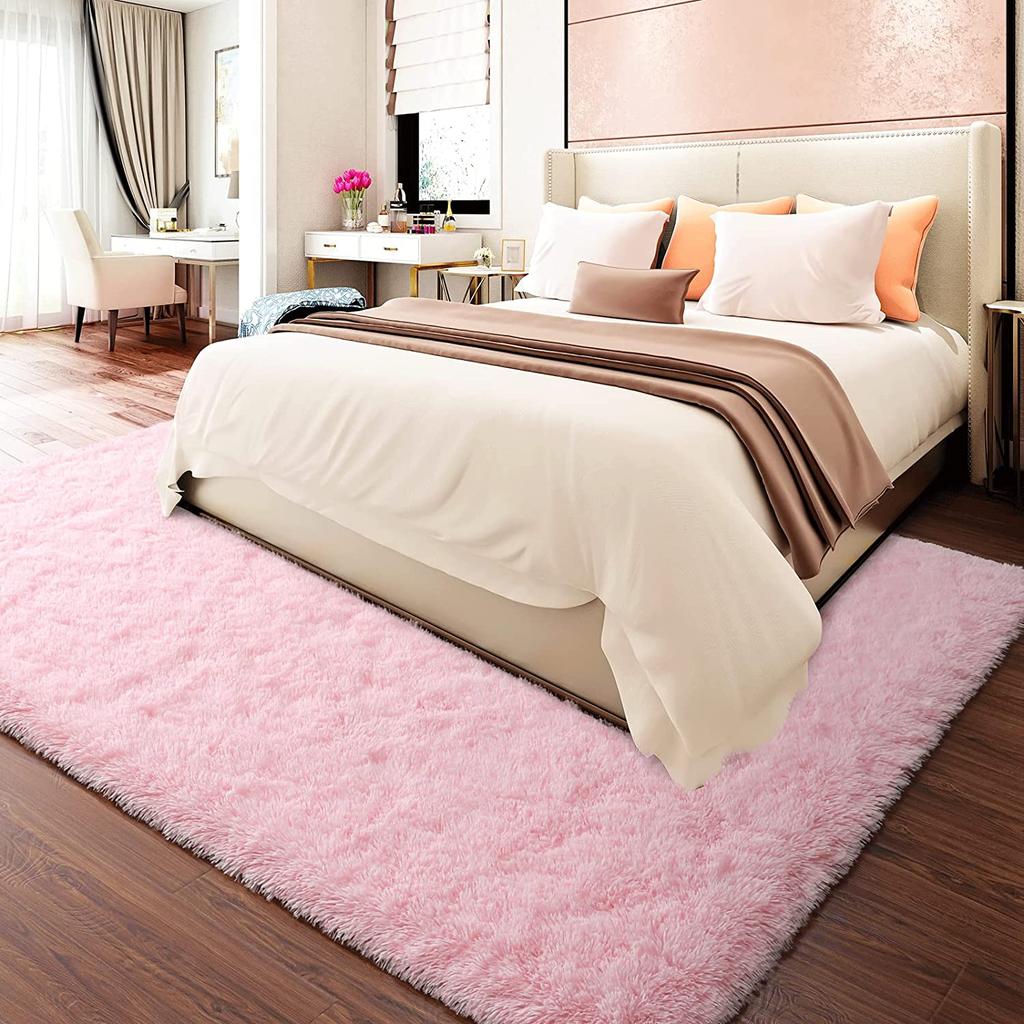 Soft Modern Pink Rugs Shaggy Fluffy Living Room Plush Carpets for Children Bedroom Bed Floor Foot Mats Nursery Kids Play Rugs