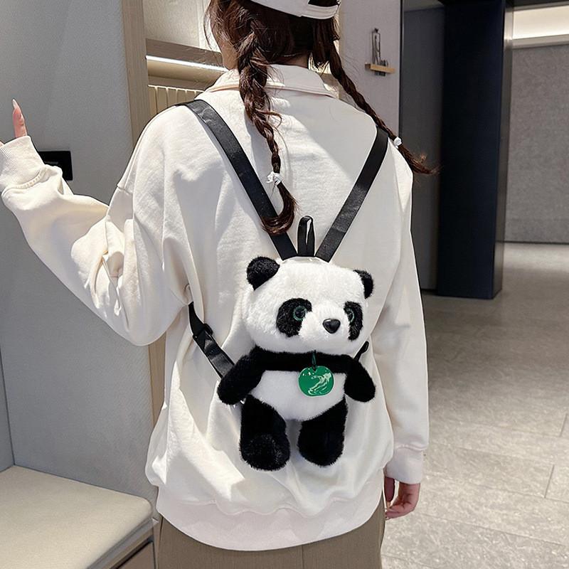 Plush Adorable Panda Backpack Handbag With Nylon Lining For Teen Fashion Gift
