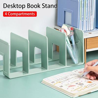 1Pcs 4 Compartment Desk Organizer Acrylic Shelf Divider Durable Book Stand Book
