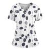 Women's Loose Short Sleeved Fashionable Polka Pots And Geometric Printing V-neck Buttonable Side Slit Top T-shirt
