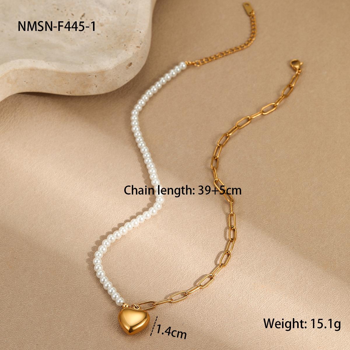 GEMCHIC Women s 18K Gold Plated Stainless Steel Necklace with Faux Pearl and Heart Pendant, Sweet Geometric Chain Choker for Daily Wear 18K
