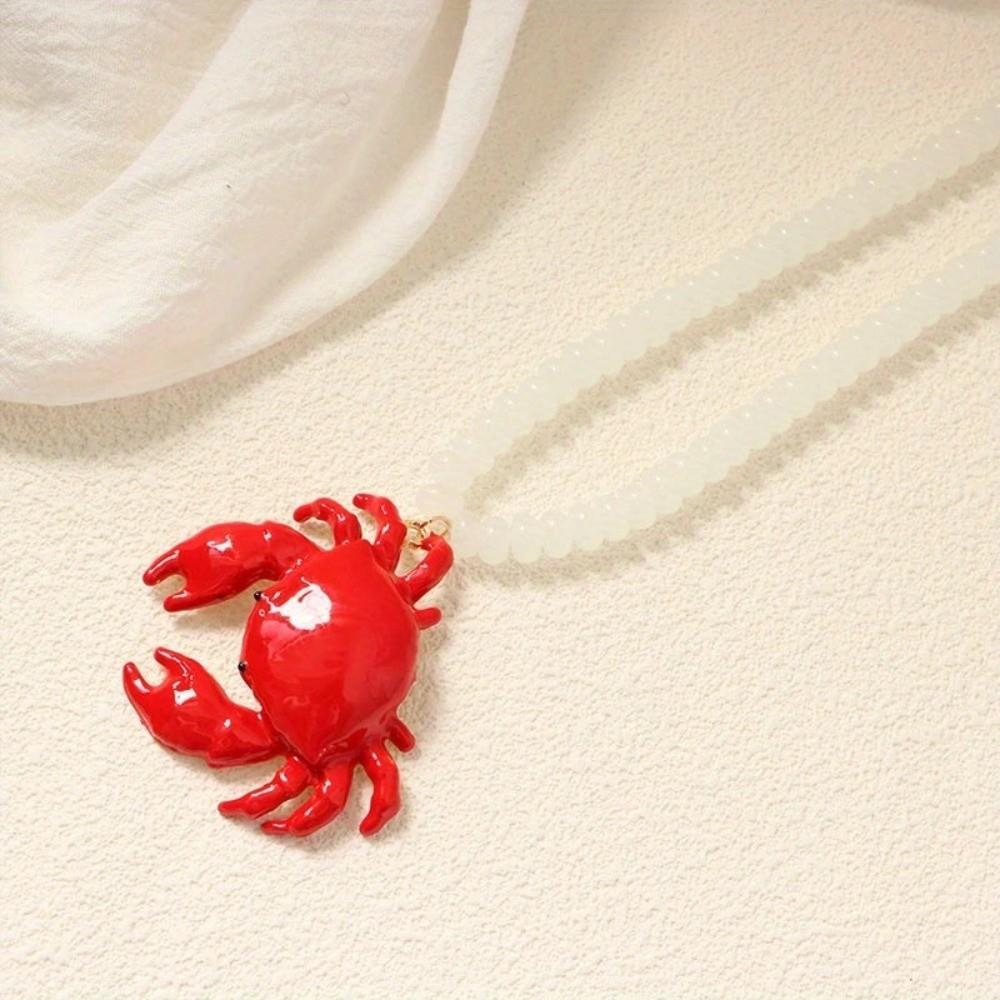 

Enamel Crab Crab Necklace Beaded Pendant Handmade Necklace New Beach Necklace Summer Accessory білий