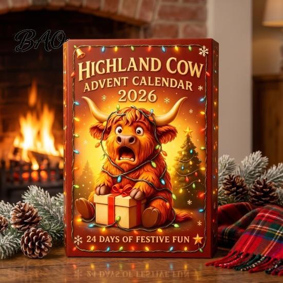 Birthday Gifts for Children 3D Highland Cow Advent Calendar, 24-Day PVC Figure Countdown Ornament Set, 24 Days Surprise Toys Unique Christmas
