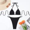 European and American Bikini Pit Strip Solid Color Neck Tether Tight Halter Sexy Hot Girl Three-point Swimsuit Female Bikini