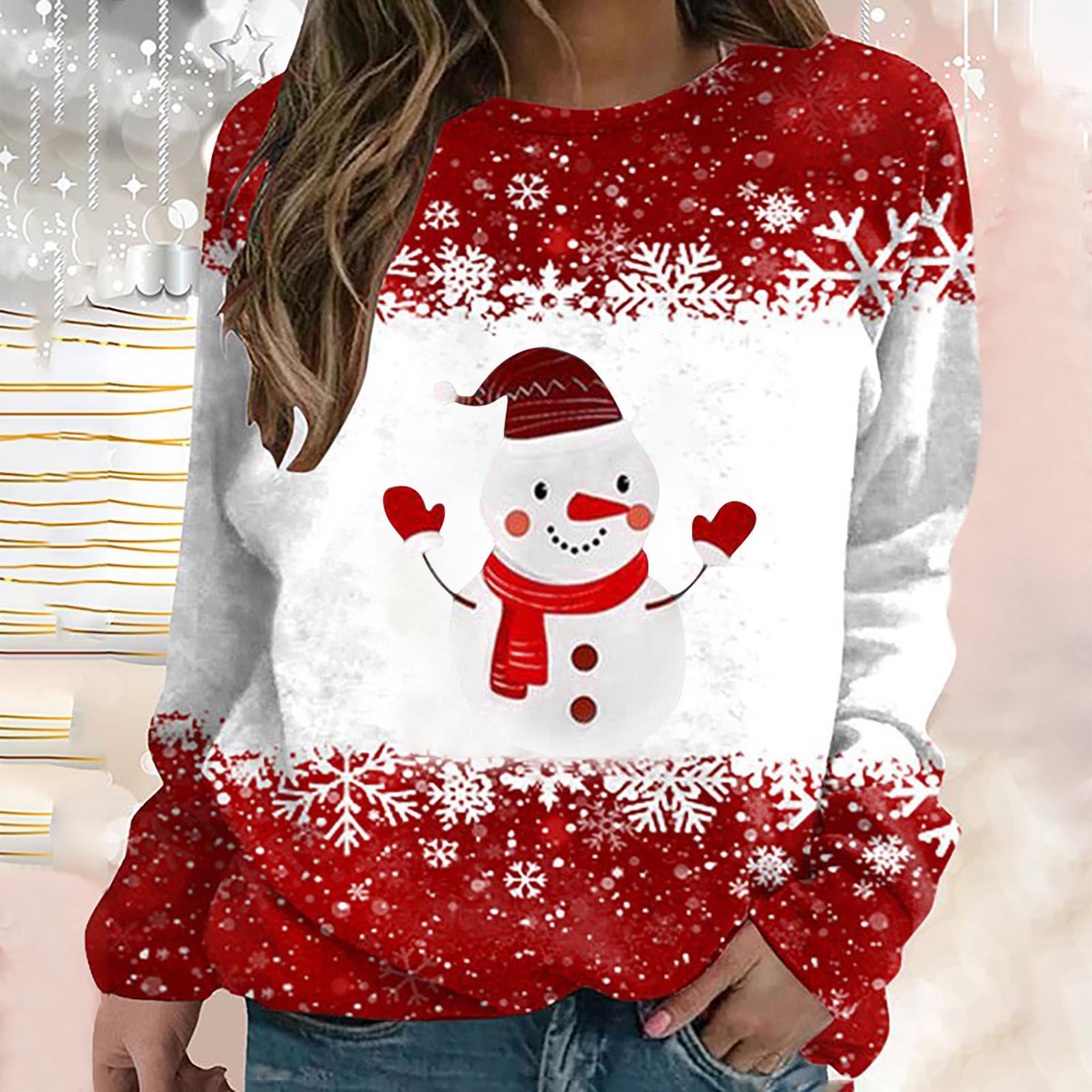 Рождественская женская футболка с длинными рукавами с мультяшным принтом лося, футболка из искусственного хлопка, женский свитшот большого размера, новый пуловер в стиле Харадзюку L