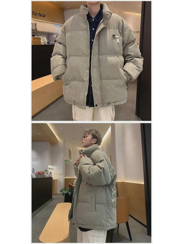 Unisex Corduroy Stand Collar Thick Cotton Jacket - Trendy Winter Coat for Couples