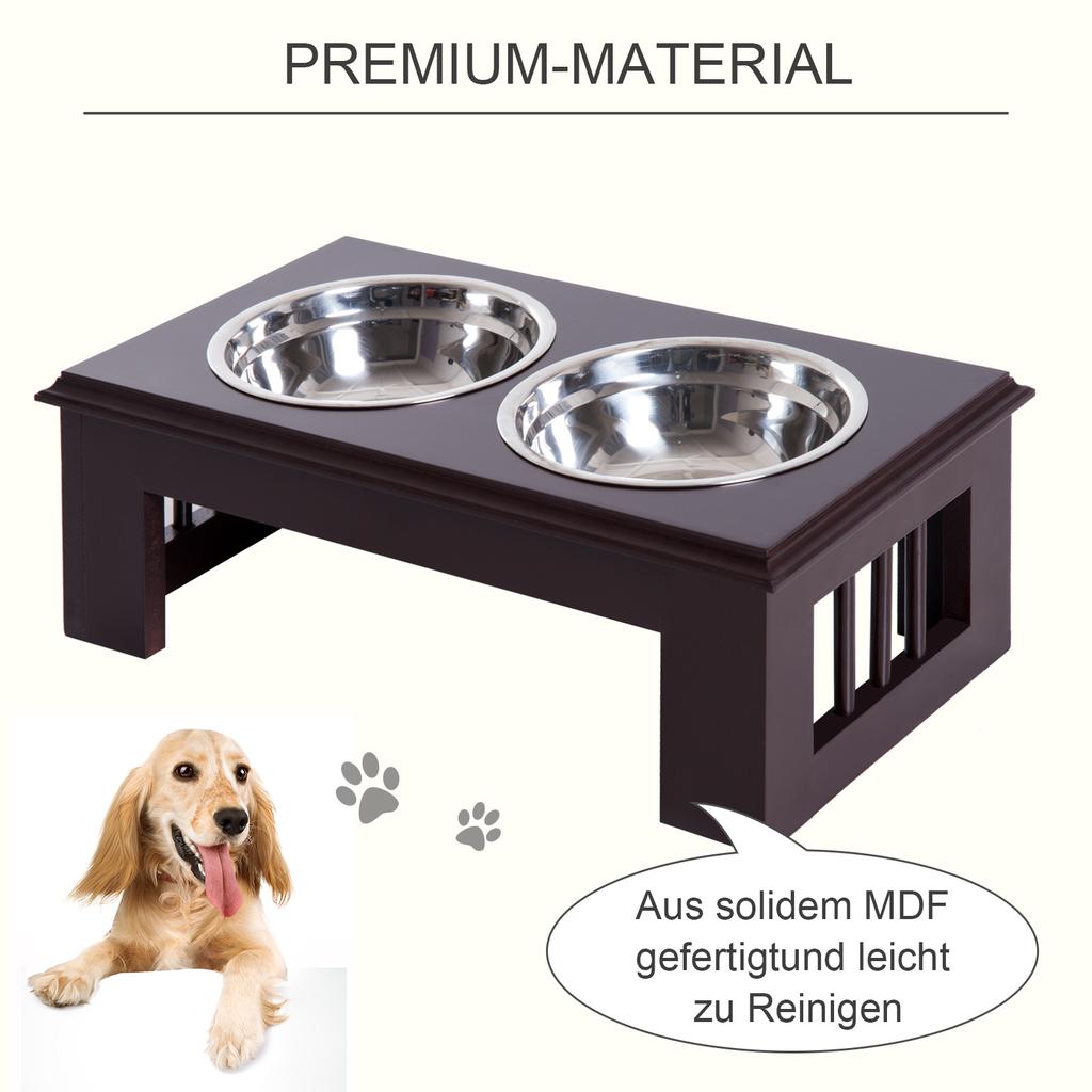 Raised Dog Feeding Bowls with Stand, Stainless Steel for Extra Small and Small Dog, 44L x 24W x 15H cm - Brown