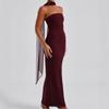 Damen trägerloses ärmelloses Maxikleid figurbetont hohe Taille elegant einfarbig Meerjungfrau Abendkleid mit Halstuch