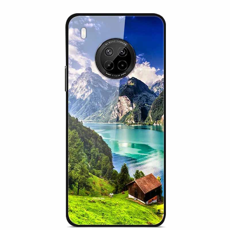 For Huawei Y9A Cases Y8P Y7P Y5P P40 Lite Tempered Glass Hard Back Covers For Huawei P Smart 2021 2020 Cases Bumper Painted Capa