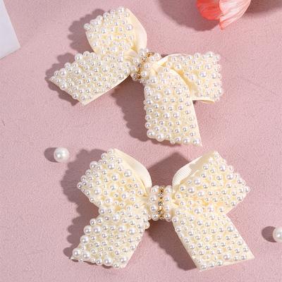 2 Τεμάχια Κλιπ Μαλλιών με Πέρλα και Φιόγκο Γλυκό Κομψό Φιόγκος με Στρας για Κορίτσια Παιδιά Γυναίκες Αξεσουάρ Μαλλιών Μπουτίκ