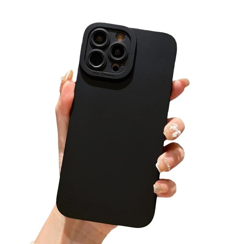 Luxury Black Shockproof Silicone TPU Phone Case For iPhone 16 15 14 13 12 Pro 11 Pro Max X Xs XR 7 8 Plus Protect Lens Cover