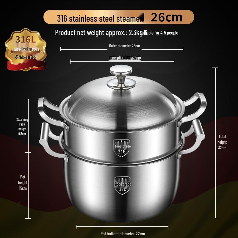Extra Tall 316 Stainless Steel Stockpot with Anti-Overflow Lid, Large Capacity, No Coating, Perfect for Porridge, Steaming, and Stews.