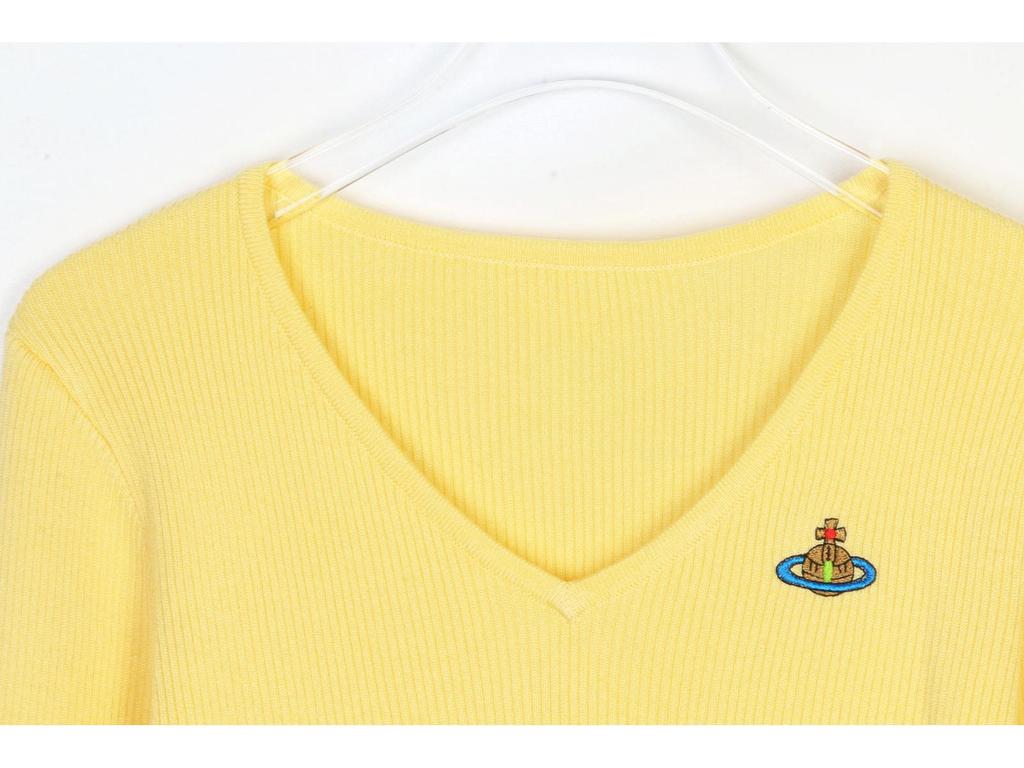 Korean Style V-Neck Saturn Embroidered Slim Knit Top for Women