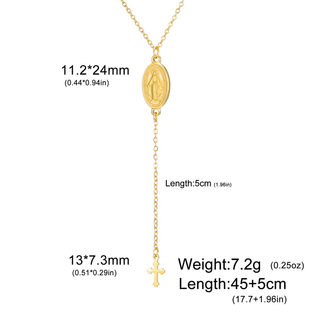 EUEAVAN Virgin Mary Cross Pendant Necklace for Women Holy Mother Maria Necklaces Stainless Steel Christian Amulet Jewelry Gift