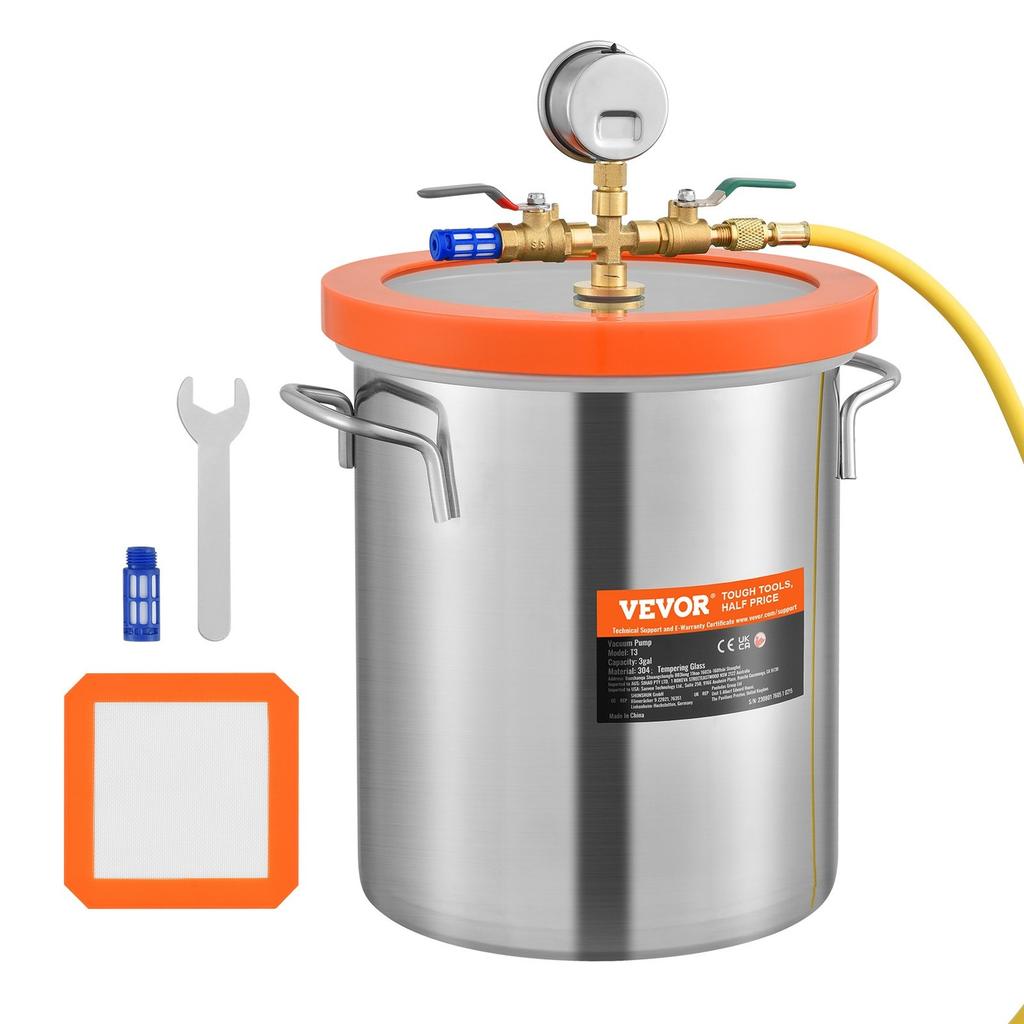 Vacuum Chamber Tempered Glass Lid Vacuum 11.4 L Degassing Chamber Silicone