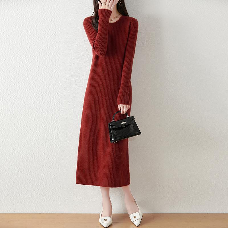 Women Sweater Dress 100% Wool MODERN NEW SAGA O-neck Knit Long Pullover Winter Jumpers Wool Long Dress Female