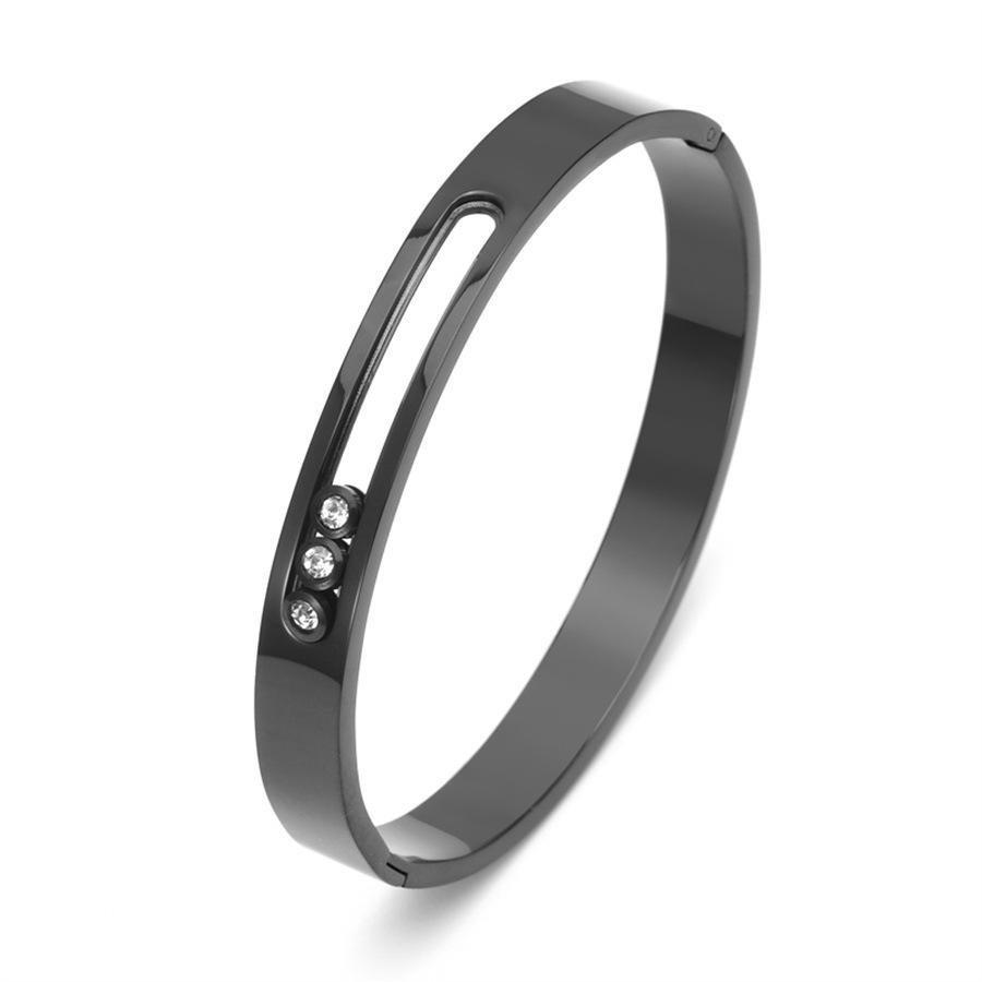 

European & American Fashion Three-Diamond Sliding Stainless Steel Bangle Women s Simple Bracelet