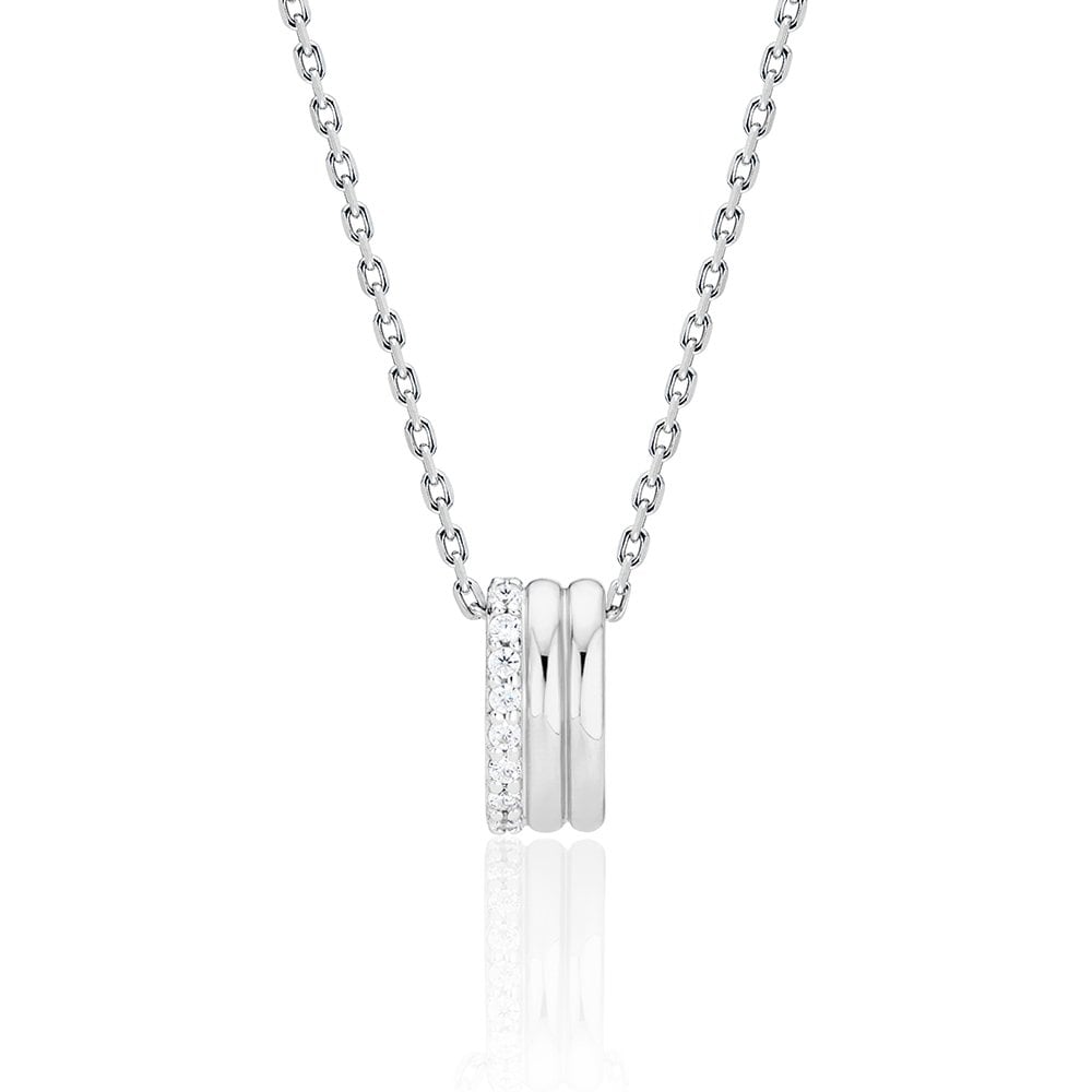Triple Silver (W) Pave Necklace