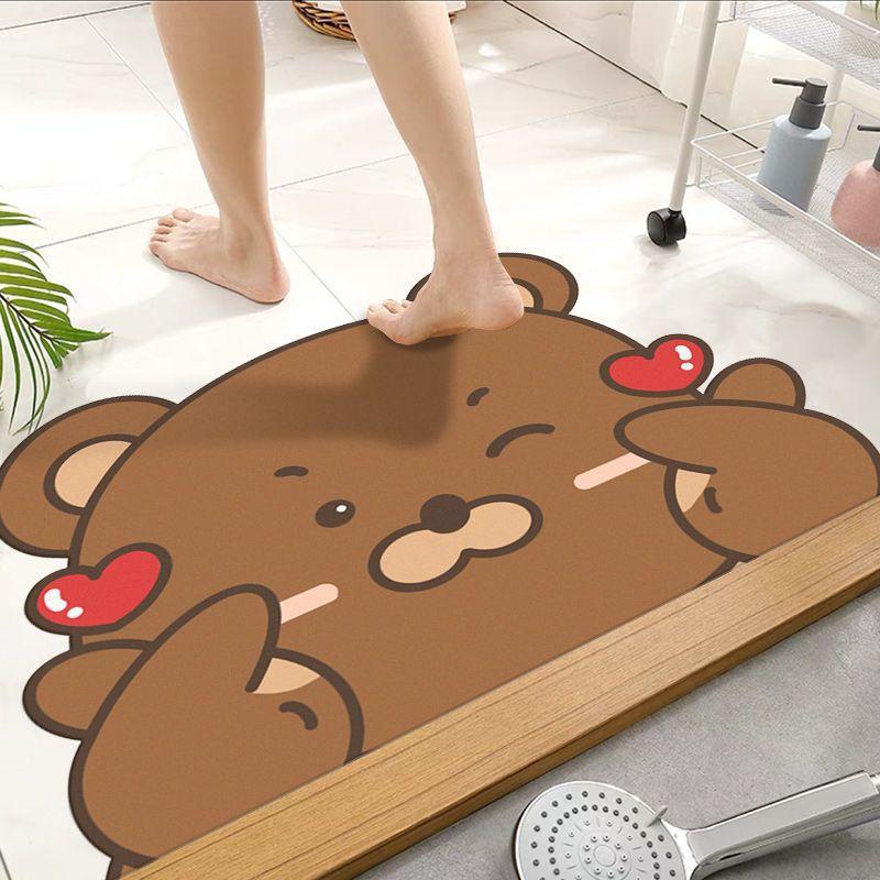 Tapete de Chão de Lama Diatomácea Desenho Animado Tapete de Chão de Banheiro Absorção de Água Secagem Rápida Tapete Antiderrapante Resistente à Sujeira e Fácil de Cuidar Tapete para os Pés