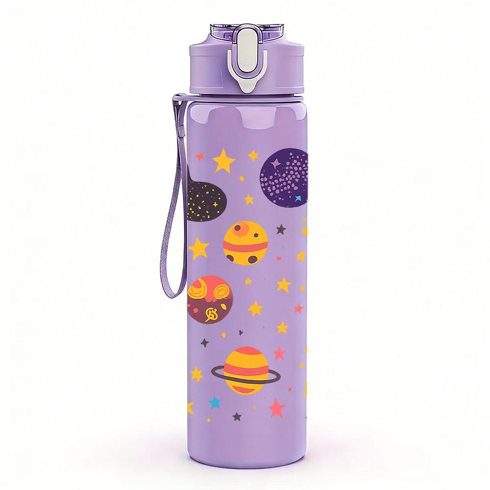 1PC Colorful Planet Space Doodle Print 750ml Color Plastic Sports Water Bottle Leakproof Flip Straw Lid Suitable for Sports Office Home Use