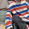 Women Japanese Shirt Hoodies Spring Striped Long Sleeved T-shirt Loose Top Large Size Round Neck Bottoming Shirt
