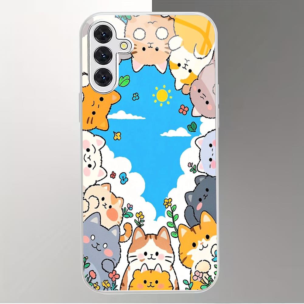 Kawaii Animal Silver Plated Glass Phone Case Suitable for Samsung GalaxyS26 S25 S24 S22 S21 S20FE/Ultra/Plus Anti Fall Backcover