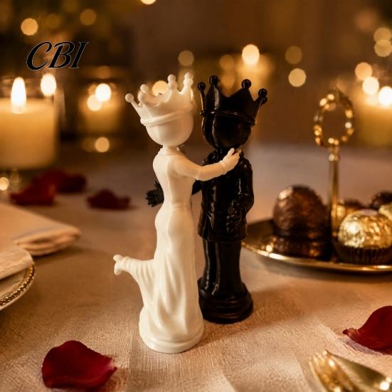 Symbolic Companionship Statue Gifts 1 Pair 3D Printed King and Queen Couple Figurines, Chess Style Dancing Anniversary Keepsakes for Him Her