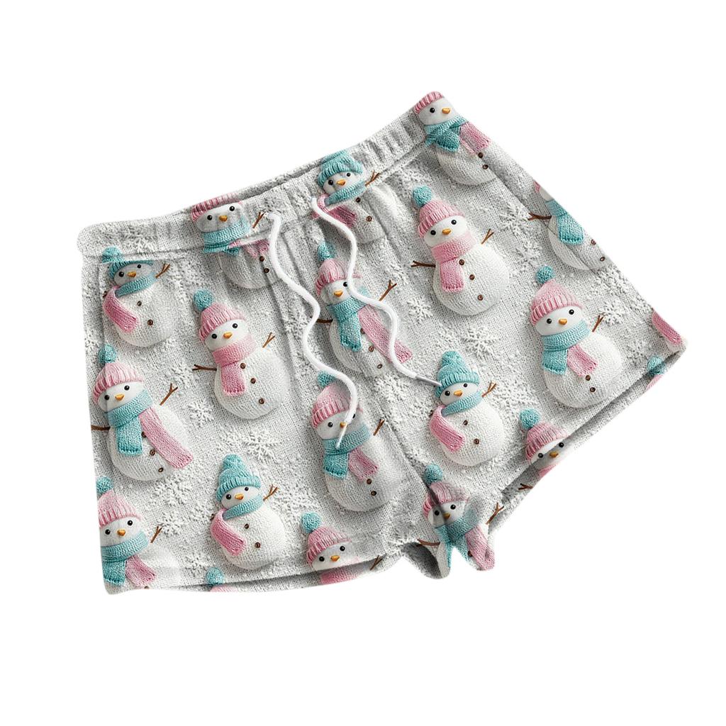 Damen Modische Locker Geschnittene Pyjamashorts Mit Fleece Weihnachtsprint Freizeithose