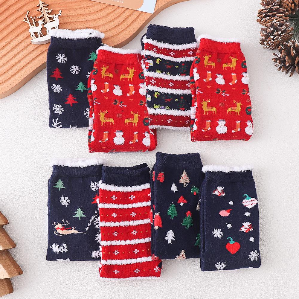 Women's Mid-Tube Fluffy Christmas Socks: European & American Winter Collection