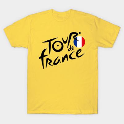 Men Black Print T-shirt Tour De France 2025 No-Cut Heat Transfer Print Cotton Tshirt