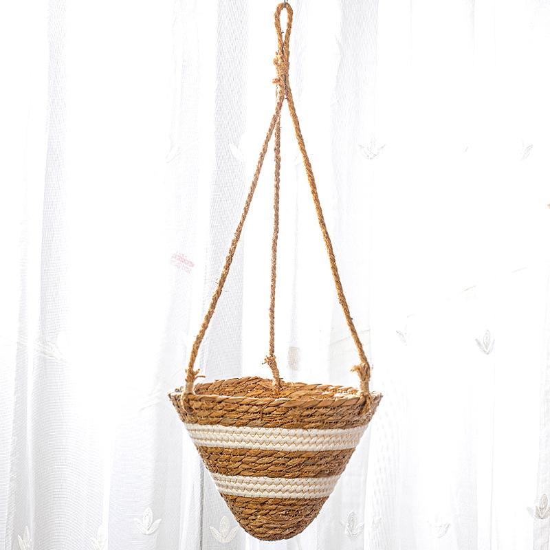 Rattan Woven Hanging Basket Flower Pot Handmade Straw Woven Plant Hangers Home Garden Decor Hanging Planter Flowerpot