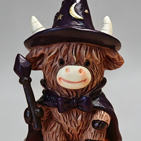 Highland Cow Figurine, Halloween Witch Pumpkin Skull Cow Statue, Resin Scottish Ornament for Calf Lovers, Shelf, Tiered Tray, Mantel, Tabletop Decor