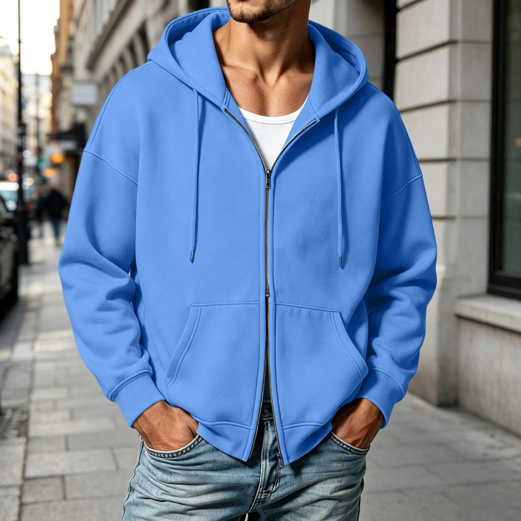 Herren Kapuzenpullover mit doppeltem Reißverschluss Lässiger Sport Kapuzenpullover
