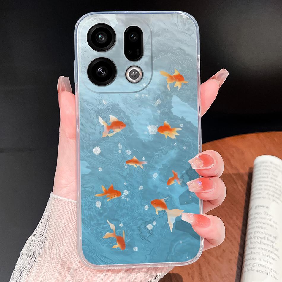For Oppo Find X9 X8 X7 Pro Phone Case Lovely Fish Patterns Soft TPU Clear Silicone Shell For Oppo Find X7 Ultra Shockproof Funda