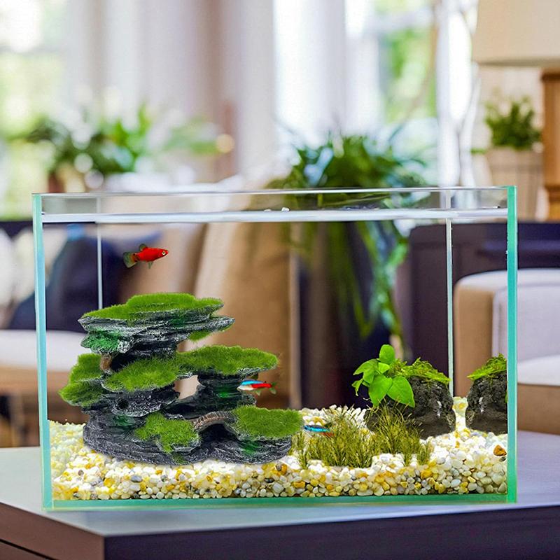 Aquarium Bergansicht Stein, Aquariumansicht Stein, Moosbewachsenes Aquariumversteck, Tauchfähige Harz-Aquariendekorationen Groß