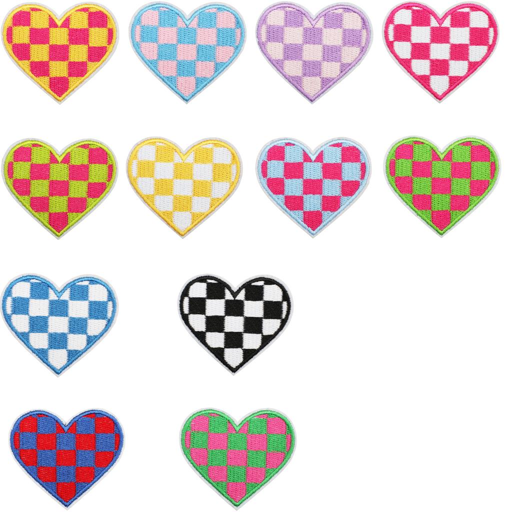 24 Pieces Racing Heart Embroidery Cloth Sticker Colored Love Patch Sticker Bag Decorative Plaid Peach Heart Embroidery Patch