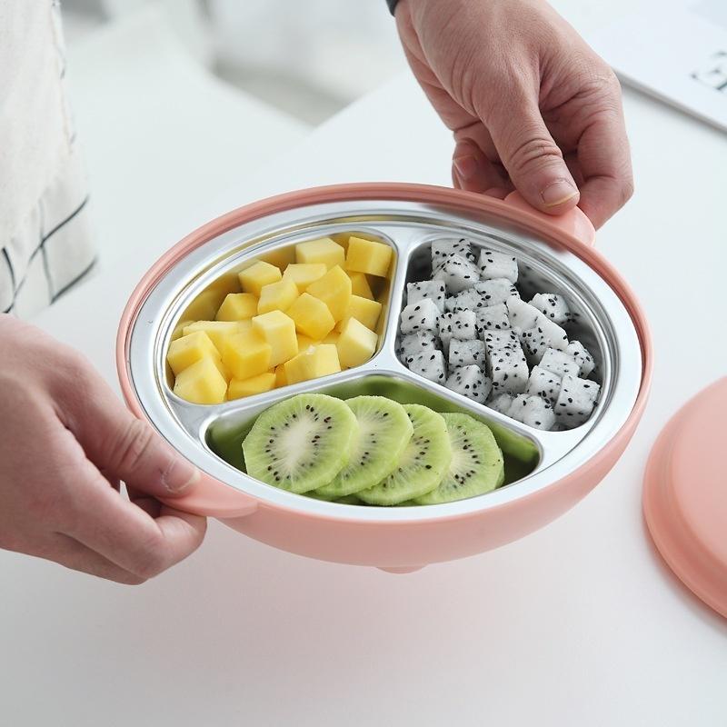 Household Portable Cute 304 Stainless Steel Children's Dinner Plate Grid Student Baby Tableware Rice Bowl Fast Food Plates
