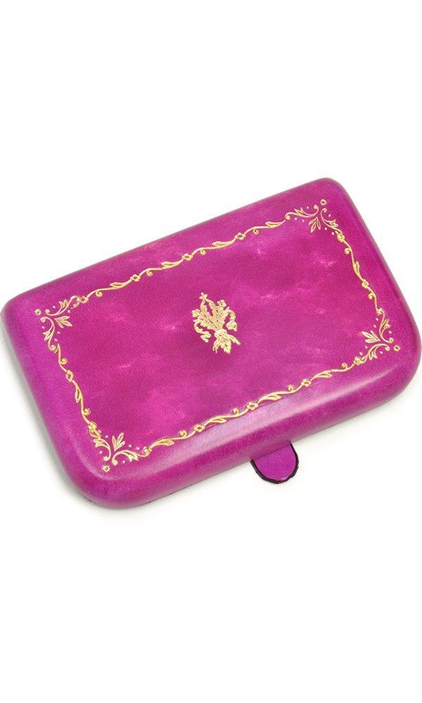 Business Card Holder Made In Italy Florence Card Case Genuine Leather Calf Leather Stamped with 22K Gold [Peroni] (Peony Purple)