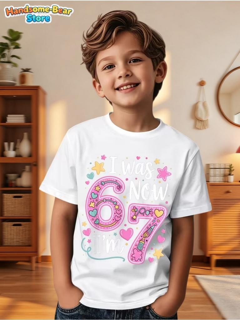 Summer T-Shirt for Kids Birthday Party Gifts Short Sleeve Tees Crew Neck Graphic Children's Clothing