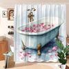 Vintage Clawfoot Bathtub Shower Curtain - Rose Petals, Polyester, Washable, 12 Hooks, 70.8x70.8 Inches