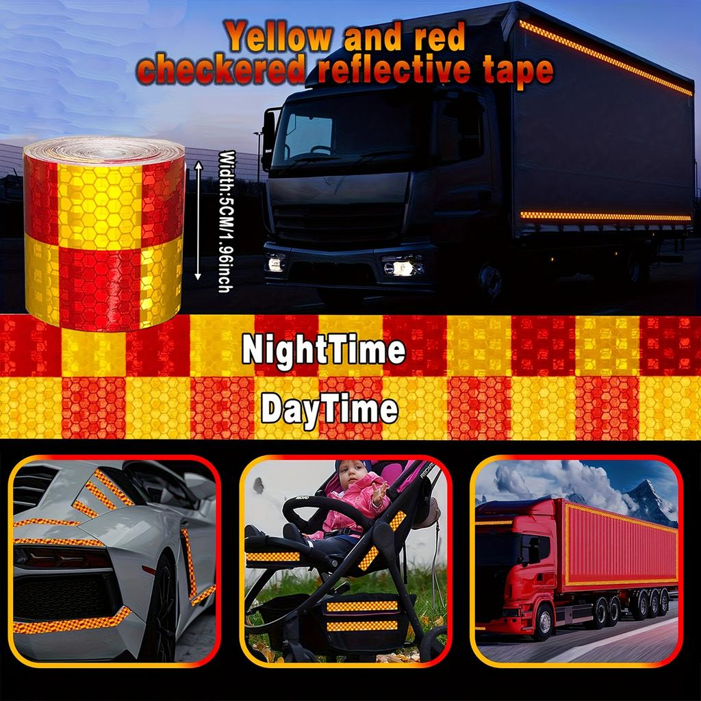 Reflective Sticker Square Grid Checkered Pattern Reflector Tape Red Yellow Fluorescent White Reflect Film For Truck Car Road