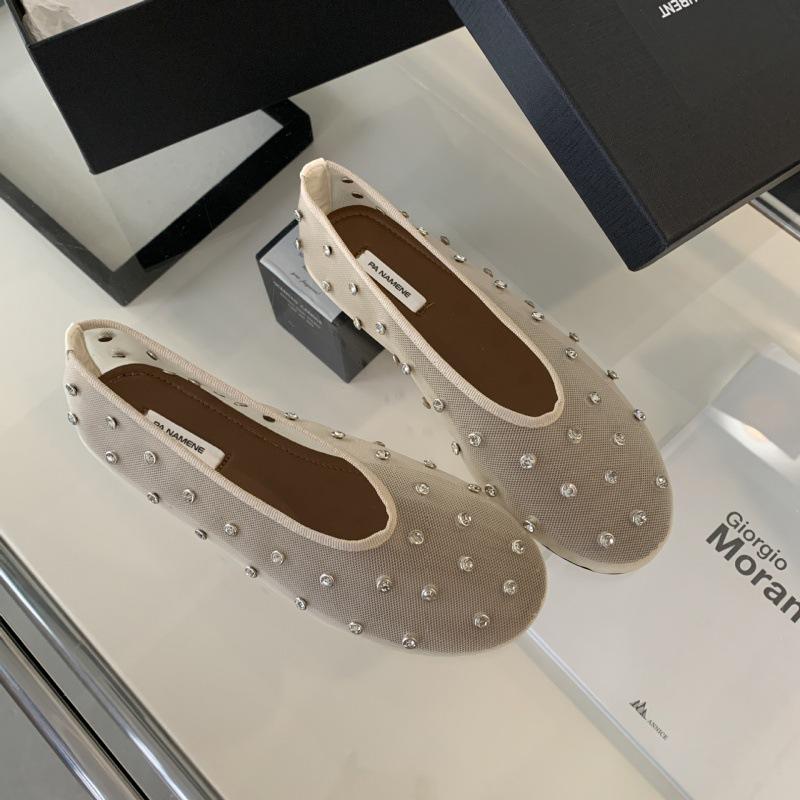 

2025 spring and summer new fashionable round head rhinestone Mary Jane women s flat comfortable ballet dancing shoes 40 абрикосовый