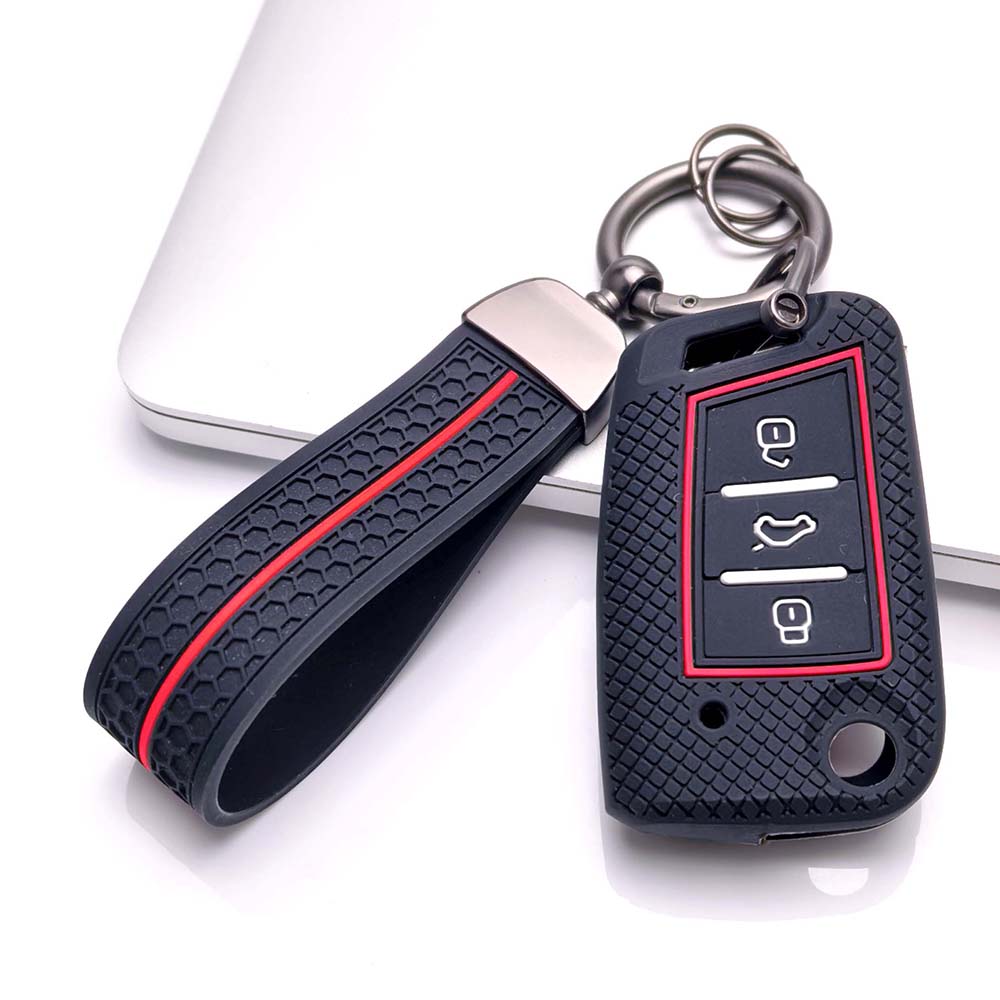 Key Fob Cover for Volkswagen Golf Tiguan Octavia MK7 MK2 Leon Ateca Kodiaq with Keychain Anti-Scratch Guard Shockproof Protection Soft Grip Texture