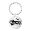 Halloween Keychain Pendant Stainless Steel Laser Engraved Round Tag Hanging Ornament Jewelry Stainless Steel Keychain for Backpack Bag Pendant