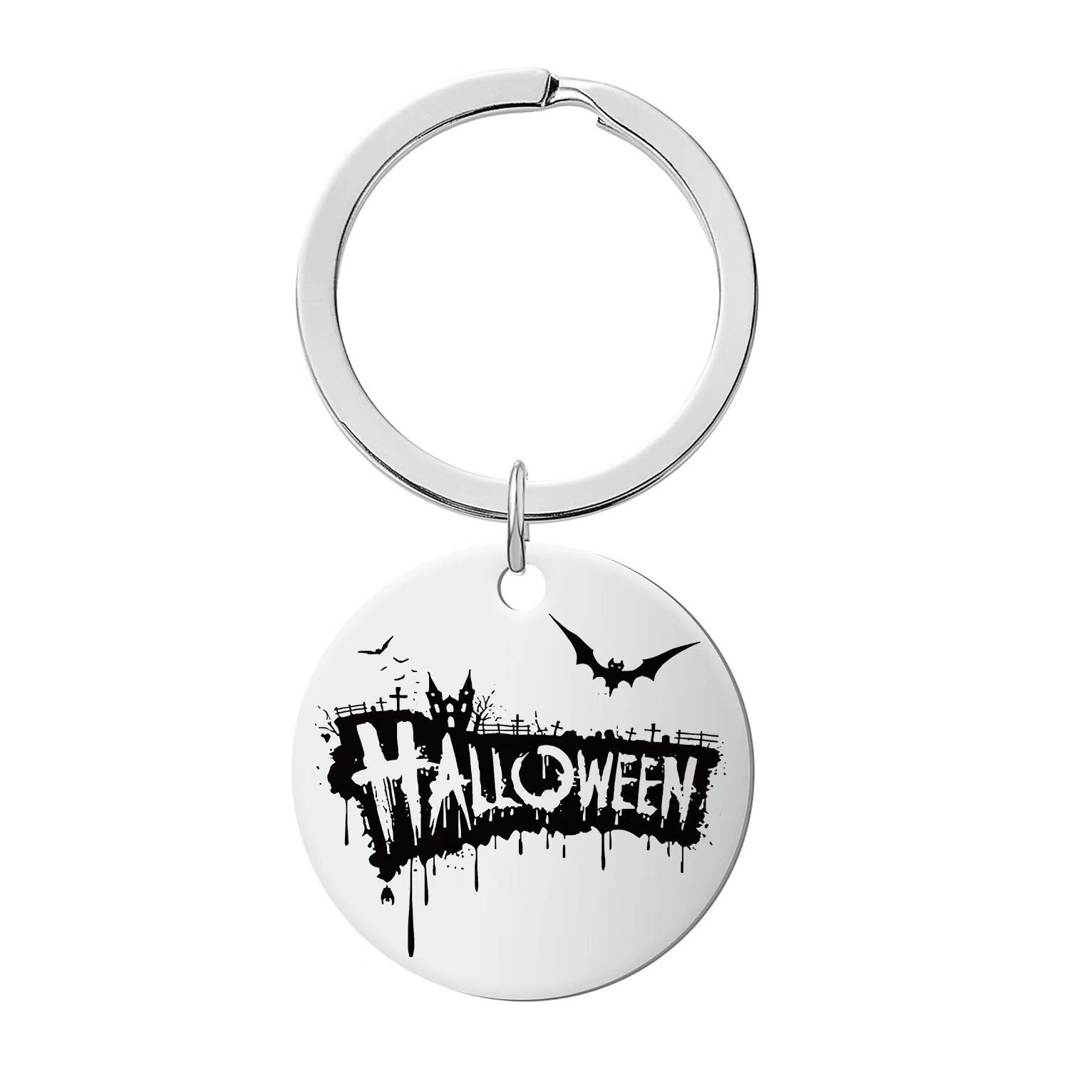 

Halloween Keychain Pendant Stainless Steel Laser Engraved Round Tag Hanging Ornament Jewelry Stainless Steel Keychain for Backpack Bag Pendant 3*3CM