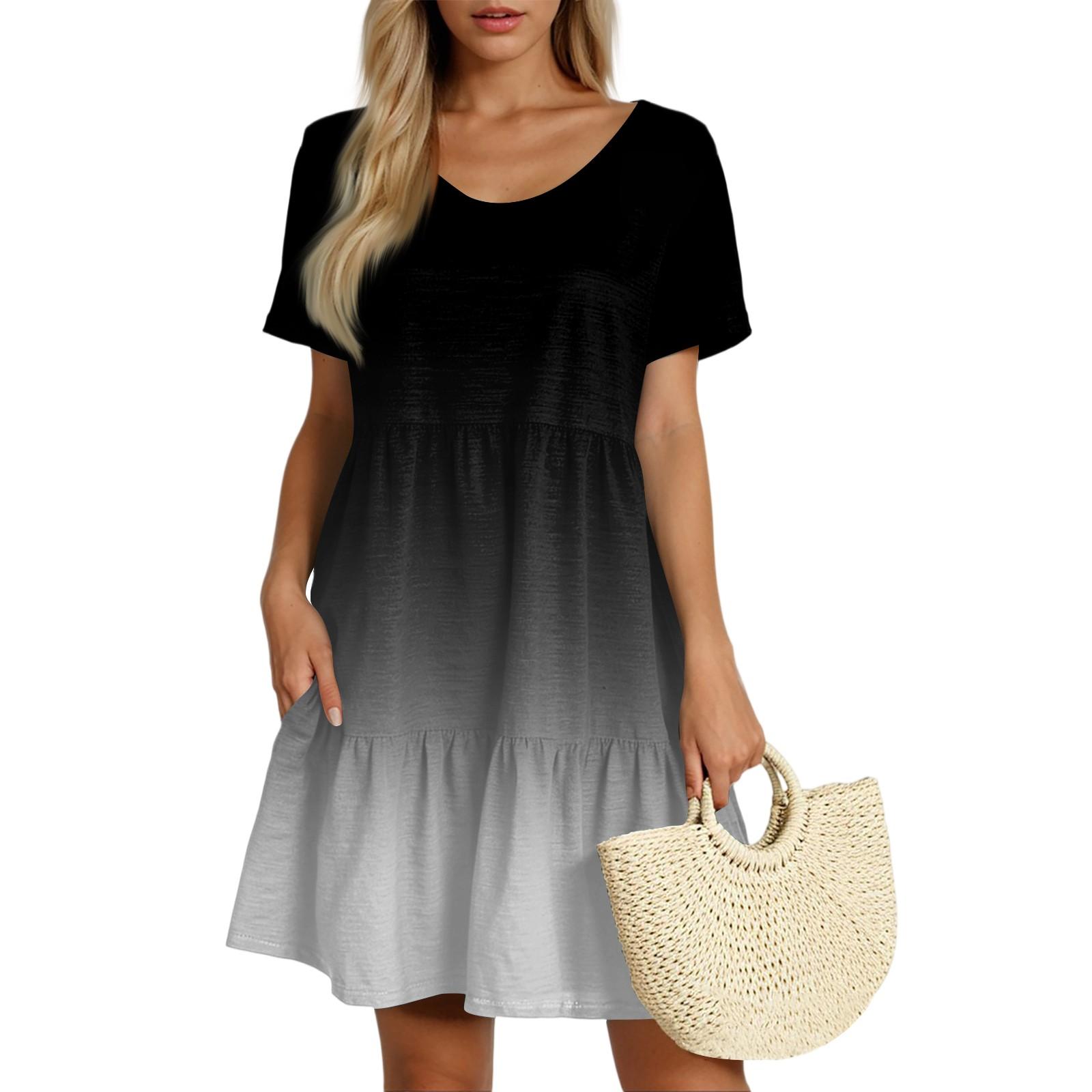 

Женское повседневное модное платье с круглым вырезом, короткими рукавами и юбкой-тортом в стиле ретро M чёрный