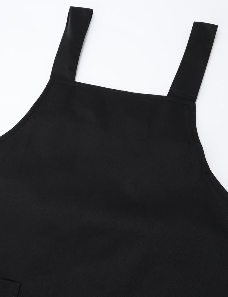 Edwin Adjustable Back Solid Side Size L Apron, Two-Level Buttons, Color, H-Shaped, Pockets, Black,